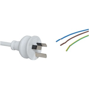 White 7.5A 3 Pin Plug Mains Cord with Bare Wire end 2M