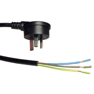 3 Pin Right Angle Plug Black Mains Cord with Bare Wire 2m 