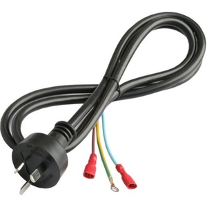 3 Pin Right Angle Plug Black Mains Cord with Spade & Ring Terminals 1.6m