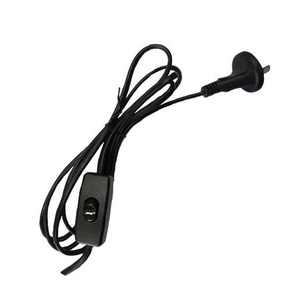 2 Pin  Plug Mains Cord with Inline Switch and Bare Wires Black 2.9M 