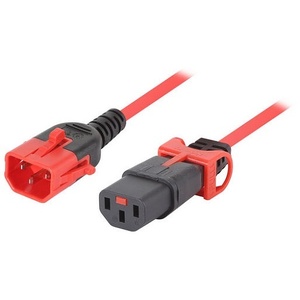 0.5m IEC-Lock+ C13 to Dual Lock C14 Extension Cord - Red