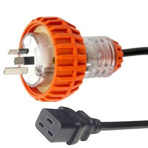3m 10A IEC C19 to 10A Captive Mains Plug Power Cable - Orange