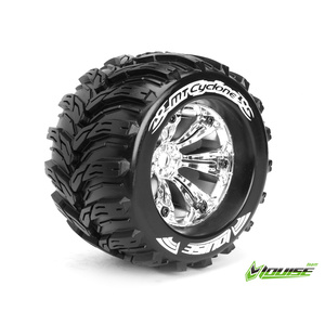 MT-Cyclone 1/8 Monster Truck Chrome Rims and Tyres (Pair)