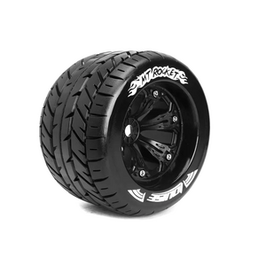 MT-Rocket 1/8 Monster Truck Black Rims and Tyres (Pair)