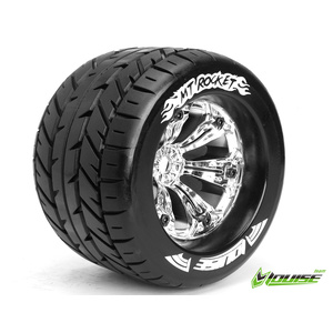 MT-Rocket 1/8 Monster Truck Chrome Rims and Tyres (Pair)