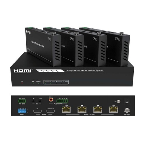 4K HDMI 2.0 4 Port HDBaseT Extender Over Cat 6  with 4 Receivers