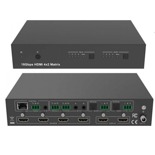 HDMI 2.0 18GBPS 4 Input 2 Output Matrix w/ Audio Splitter & EDID
