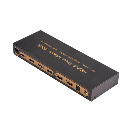 HDMI 2.0  6 Input 2 Output Matrix Switcher Splitter w/  Downscaler & Audio Splitter