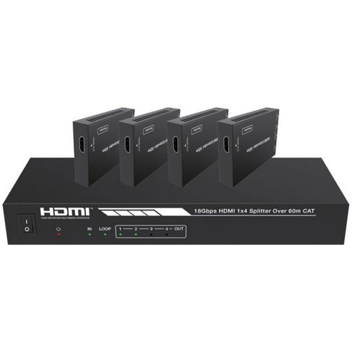 4K 18GBPS HDMI 2.0 4 Way Splitter Extender via CAT6 w/ Audio Extractor