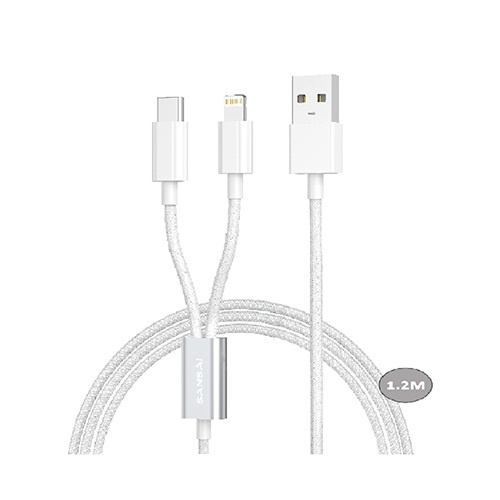 2 in 1 USB A to USB C and Lightning Charging Cable 1.2M