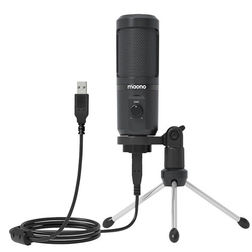 USB Gaming Microphone with Mic Gain Control with Tripod Desk Stand