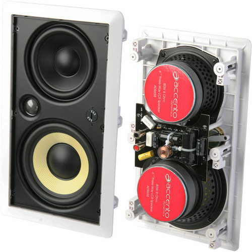 6.5" 80W 3 Way Rectangular In-Wall Ceiling Speaker Pair