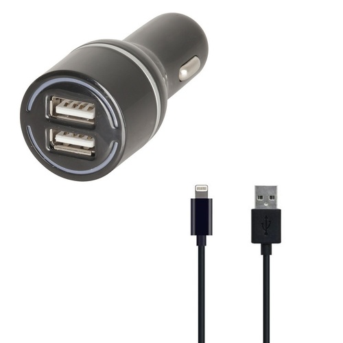 4.8A Dual Port USB Car Charger with 1m Lightning Cable