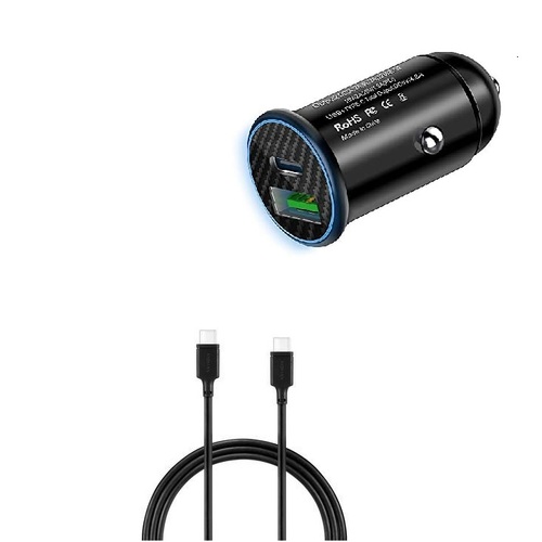 2 Port USB Car Charger USB-C and QC3.0 w/ 1.8m USB Type C Cable