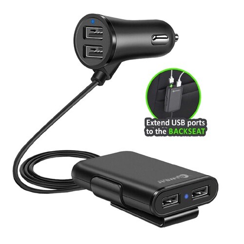 4 Port USB Car Charger Front and Rear Extender
