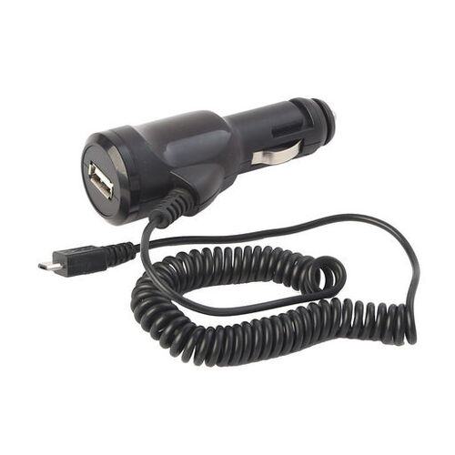 USB Car Charger w/ USB A Port & 3.1A Micro USB Curly Cord Cable