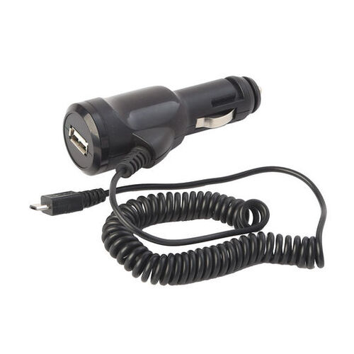 USB Car Charger w/ USB A Port & 3.1A Micro USB Curly Cord Cable