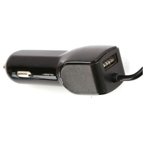 USB Car Charger w/ USB A Port & 2.1A Mini USB Curly Cord Cable