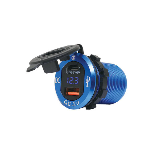 QC3.0 3A USB C Power Delivery Charging Socket w/ Voltmeter
