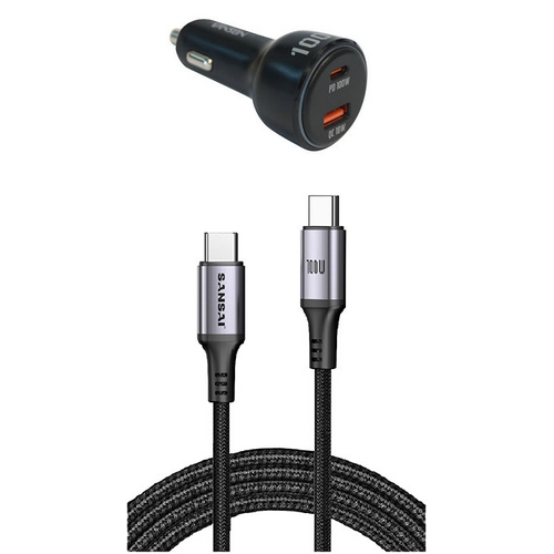 100W USB C PD Fast Car Charger with 1.2m USB Chaging Cable