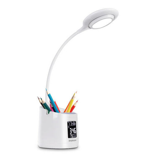 LED Desk Lamp with Pen Holder and Clock