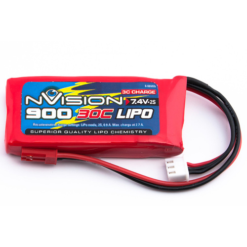 7.4V 900mAh 2S 30C LiPo Battery Pack with JST Connector