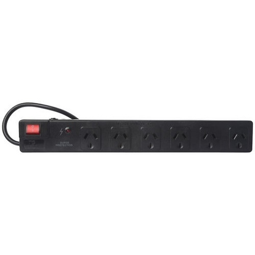 6 Outlet Power Board with Master Switch - Black