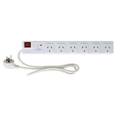 6 Outlet Power Board with Master Switch - White