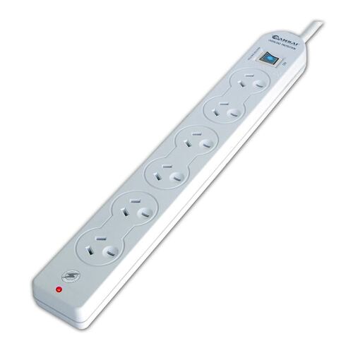 6 Outlet Mains Power Board with Surge and Overload Protection