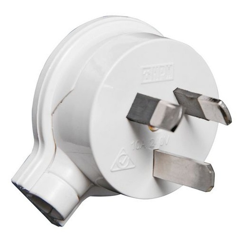 240V AC Mains Rewireable Right Angle Plug - White