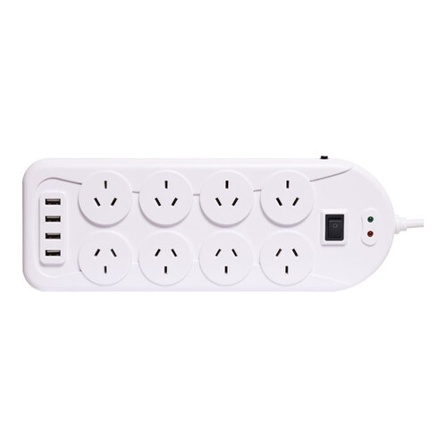 8 Way Mains Power Board With 4 USB Ports