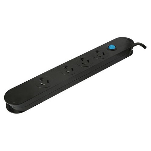 4 Way Power Board with with Switch and Surge Protection - Black