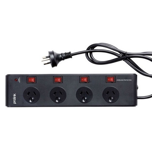Black 4 Outlet Power Board Individually Switched w/ 5m Power Lead 
