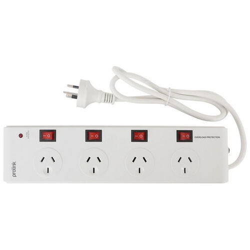 White 4 Outlet Power Board Individually Switched w/ 5m Power Lead