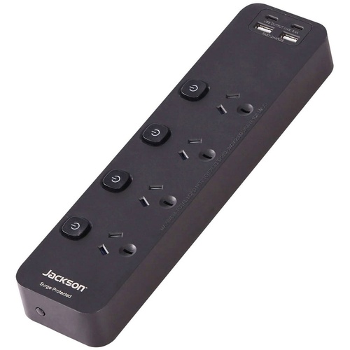 4 Outlet Power Board Individually Switched w/ 4 USB A & C Ports