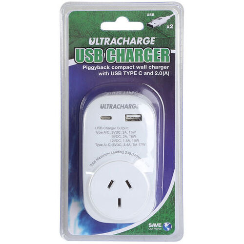 USB A & USB C Ports Mains Charger Adaptor