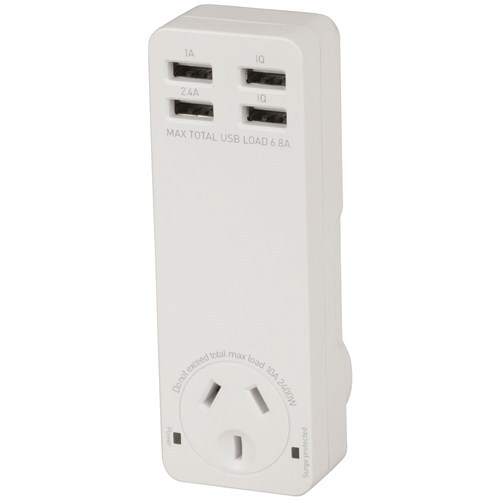 4 x USB A Ports Charger with Mains Socket