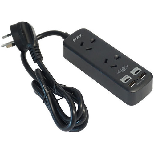 2 Way Black Power Board with 2 x USB C  PD20W & 2 x USB A Charging Ports