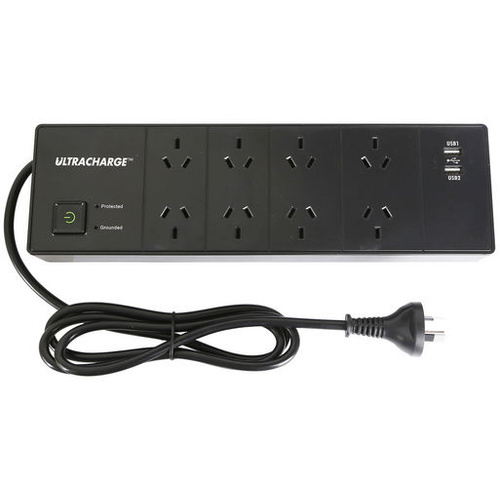 8 Way Black Power Board with 2 x USB A Charging Ports