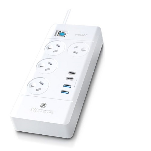 4 Way Power Board with 2 x USB A & 2 x USB C 30W Charging Ports
