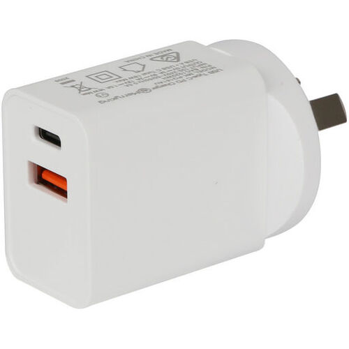 30W USB QC 3.0 & USB C PD Wall Charger - White