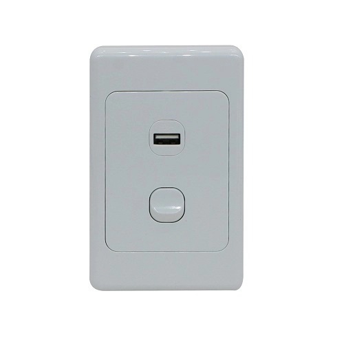 Vertical Single Gang Wall Plate Switch with 2.1A USB Socket Charger