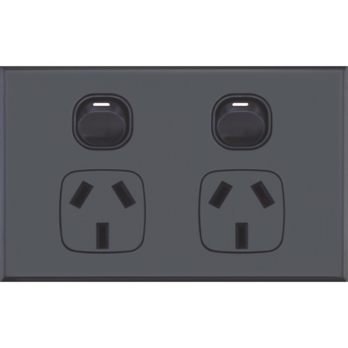 10 x Slim GPO Double Power Point Socket - Gloss Black 
