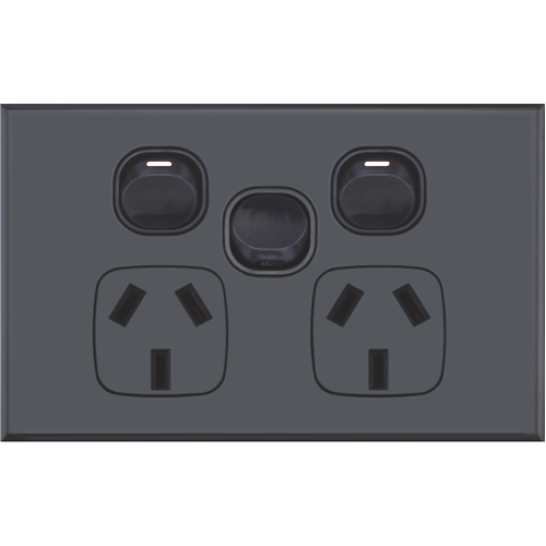 Slim GPO Dual Power Point Socket with Extra Power Switch - Gloss Black 