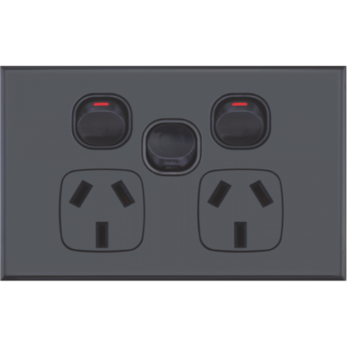 Slim Black GPO Dual Power Point Socket with Extra Power Switch