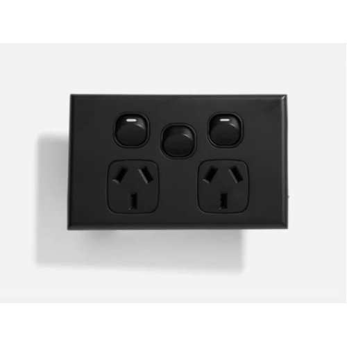 Slim GPO Dual Power Point Socket with Extra Power Switch - Matte Black