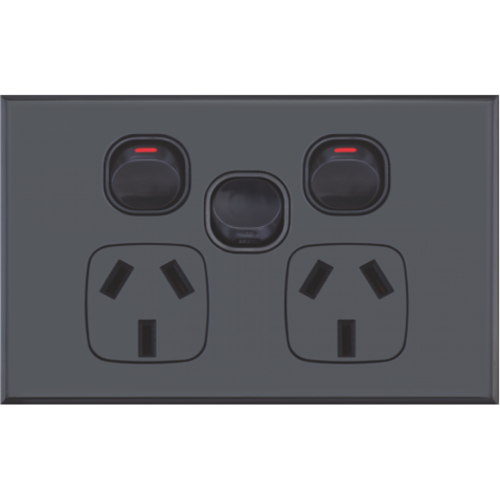 Slim GPO Dual Power Point Socket with Extra Power Switch - Matte Black