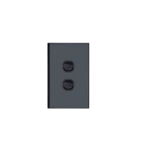 Slim Vertical 2 Gang Wall Plate Light Switch - Matte Black