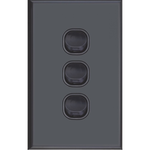 Slim Vertical 3 Gang Wall Plate Light Switch - Gloss Black 