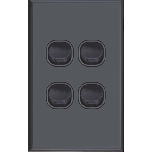 Slim Vertical 4 Gang Wall Plate Light Switch - Matte Black